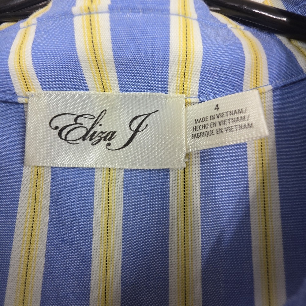 NWT Eliza J Blue Yellow Stripe Tiered Shirtdress Belt Pockets 4 Preppy Coastal - Picture 8 of 15